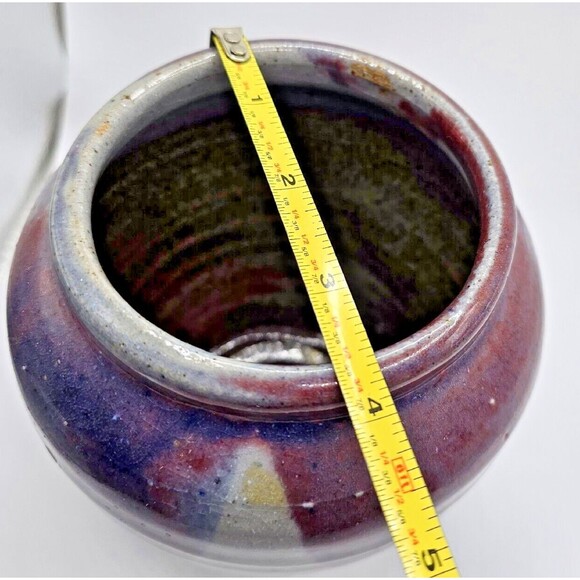 Studio Pottery Handmade Stoneware Purple Plum Grey Glaze Vase Signed - Picture 9 of 9